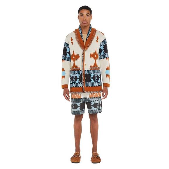 ALANUI Mens Icon Jacquard Cardigan Cashmere Sweater in Chalk Pecan L - Picture 1 of 6